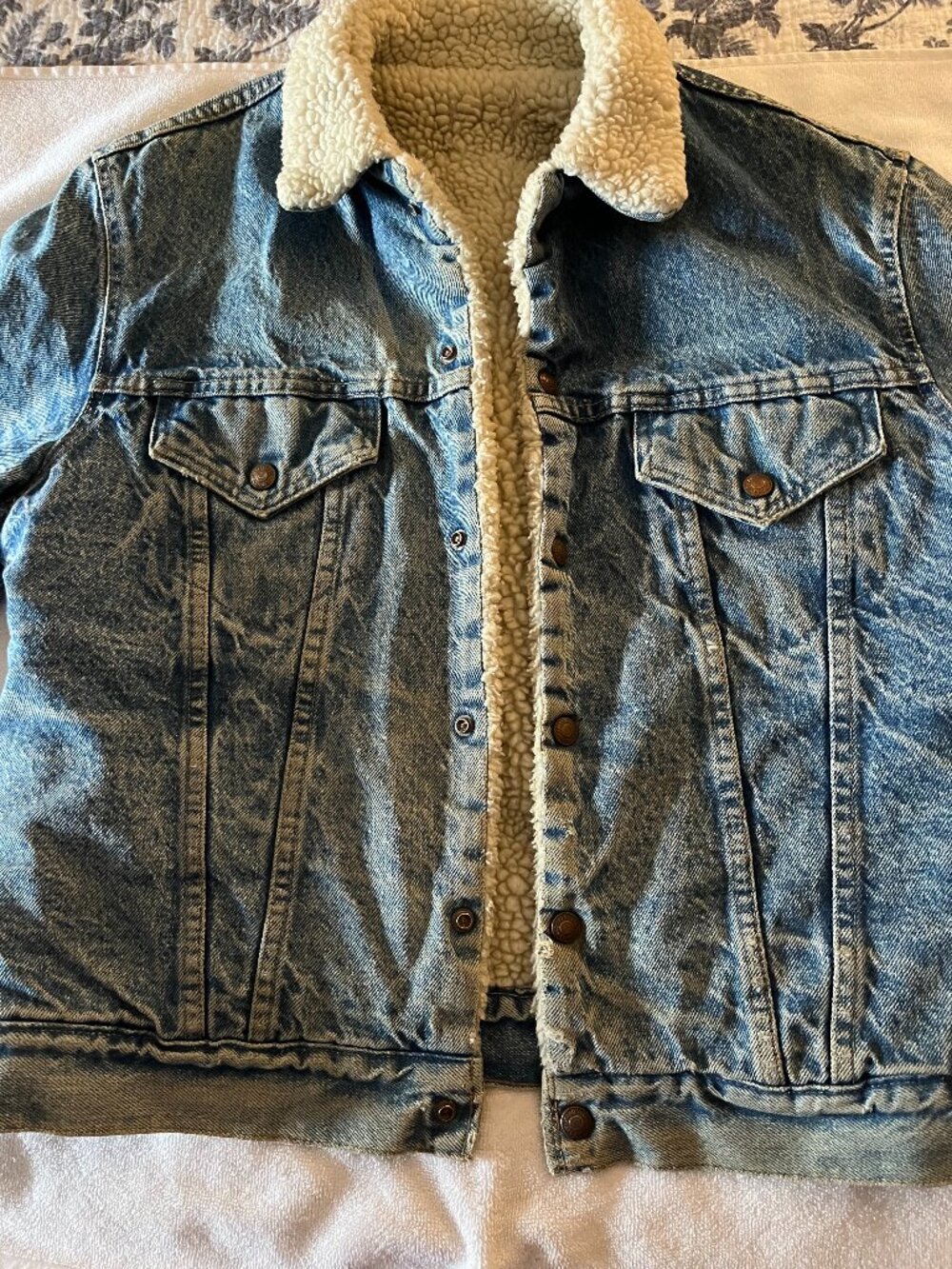 VTG 80s Acid Wash Sherpa Lined Denim Jacket Women's Size M